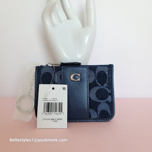 COACH Mini Skinny ID Card Case in Denim Signature- Deep Blue multi color⭐ - Picture 16 of 16